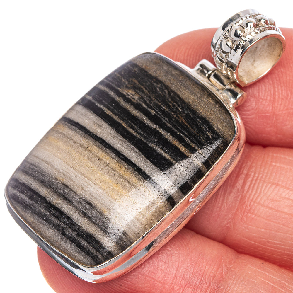 Green Zebra Jasper Pendant 1 5/8" (925 Sterling Silver) P40751