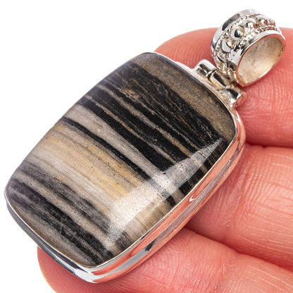 Green Zebra Jasper Pendant 1 5/8" (925 Sterling Silver) P40751