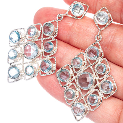 Signature Blue Topaz Earrings 2 3/8" (925 Sterling Silver) E1076
