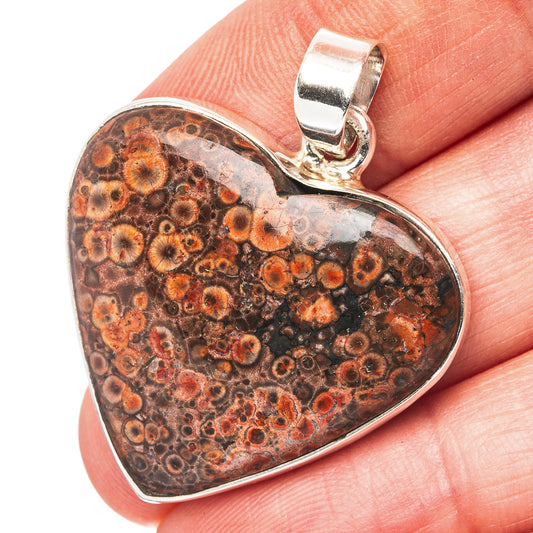 Poppy Jasper Heart Pendant 1 1/2" (.925 Sterling Silver)