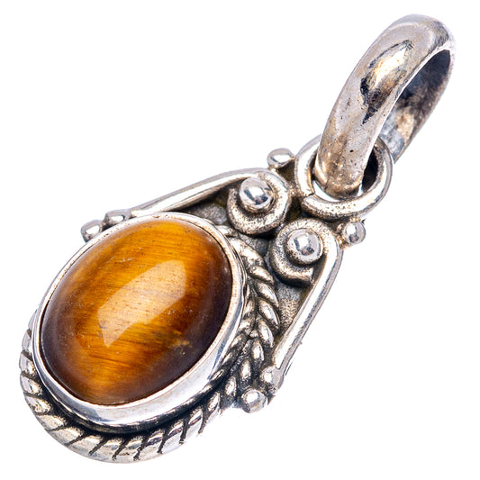 Oval tiger's eye cabochon pendant in .925 sterling silver bezel with bail