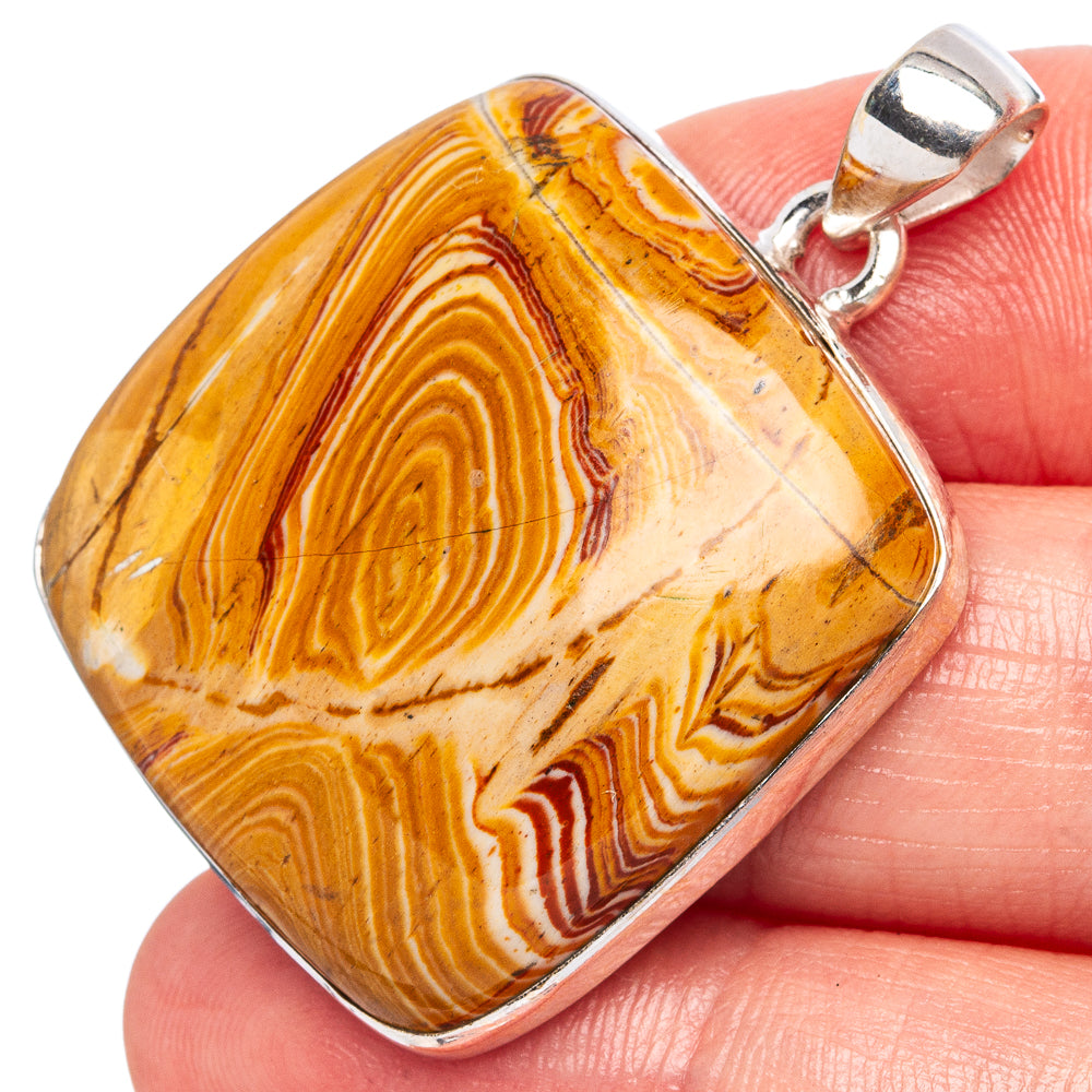 925 sterling silver pendant with orange and tan striped dolomite cabochon, rounded square bail