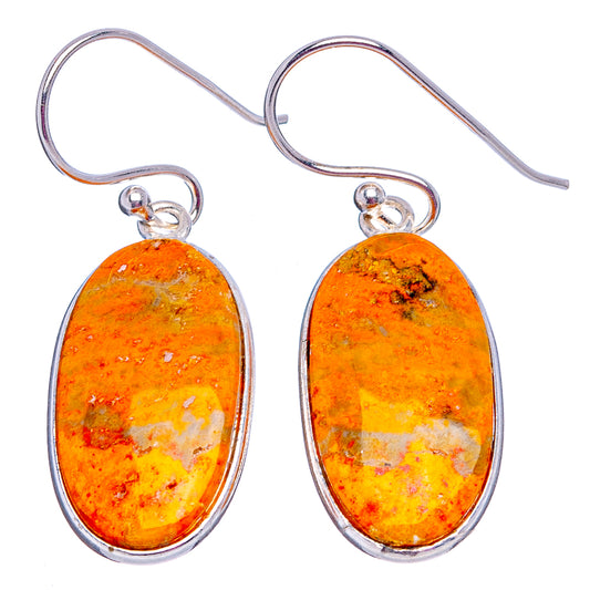 Oval amber-orange jasper drop earrings in .925 sterling silver with fishhook ends