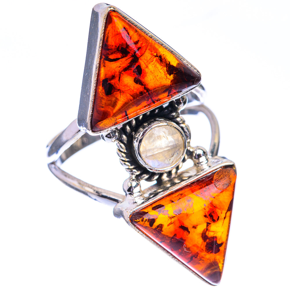 Large Baltic Amber, Rainbow Moonstone Ring Size 8.25 (925 Sterling Silver) RING143350