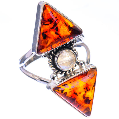 Large Baltic Amber, Rainbow Moonstone Ring Size 8.25 (925 Sterling Silver) RING143350