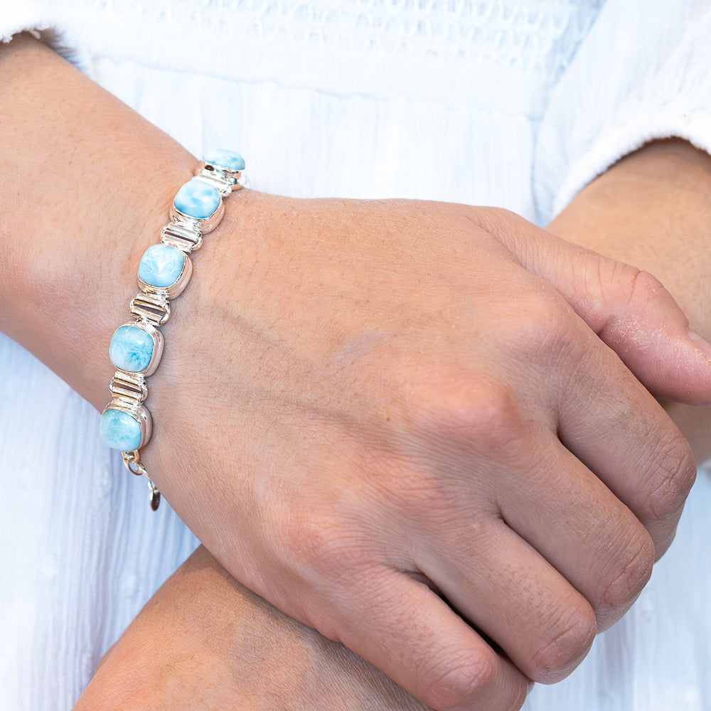 Larimar Bracelet (925 Sterling Silver) 6 1/2 to 8 1/8" BR90307