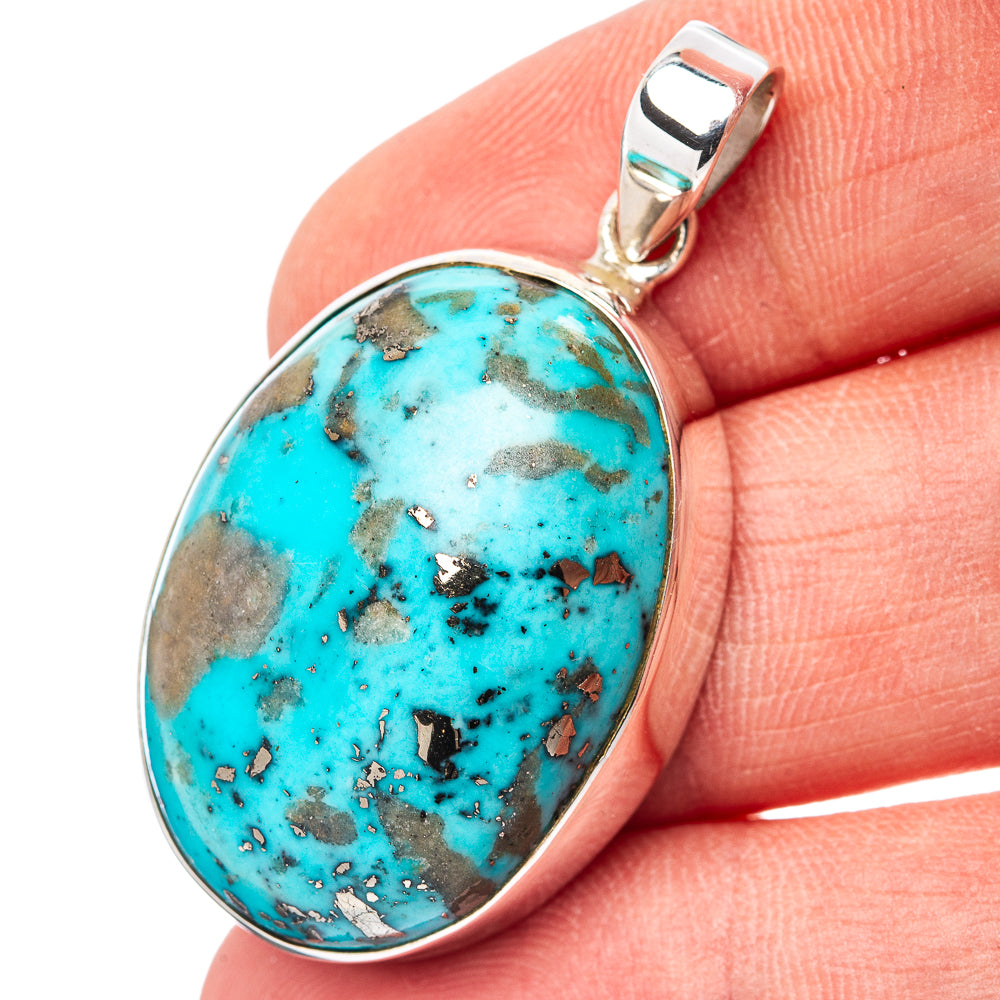 Premium Persian Turquoise Pendant 1 5/8" (.925 Sterling Silver)