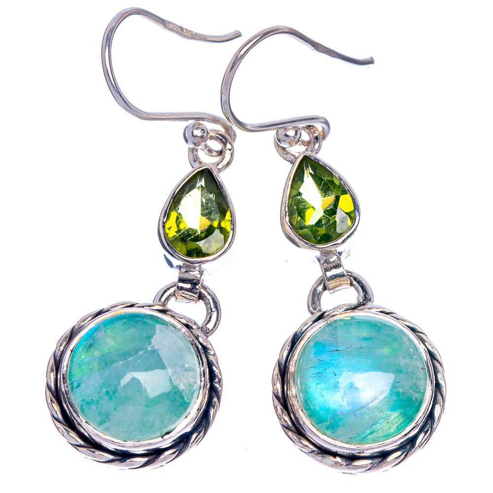 Green Moonstone, Peridot Earrings 1 5/8" (925 Sterling Silver) E433541