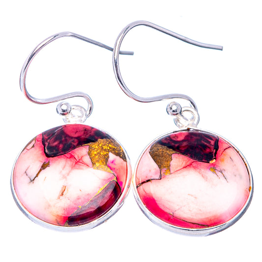 Sterling silver french-hook earrings with round cabochons in red, pink, and white swirl