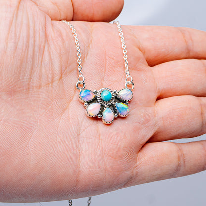 Southwestern Style Aurora Opal, Mohave Turquoise Necklace 17 to 19" (.925 Sterling Silver)