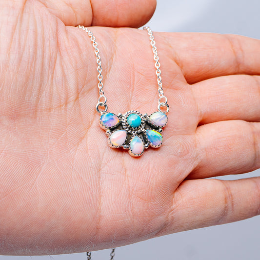 Southwestern Style Aurora Opal, Mohave Turquoise Necklace 17 to 19" (.925 Sterling Silver)