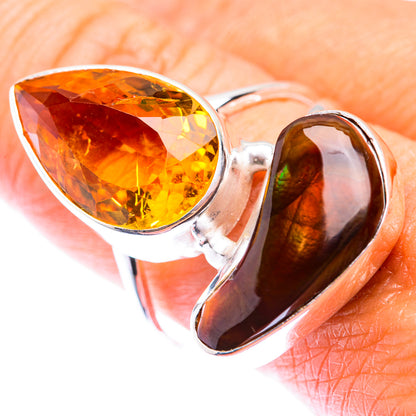 Large Mexican Fire Agate, Citrine Ring Size 9 (925 Sterling Silver) RING140219