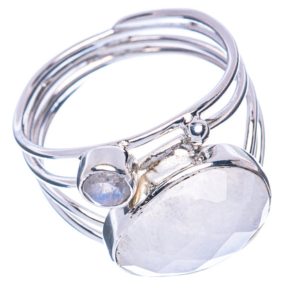 925 sterling silver ring with oval moonstone and small round side stone, silver band