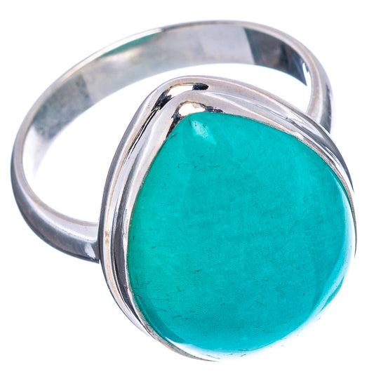 Turquoise oval amazonite set in silver bezel ring, side angle view
