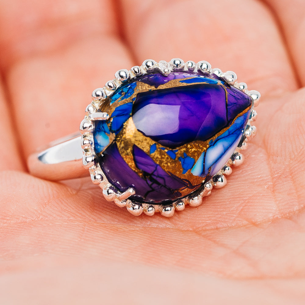 Exclusive Violet Blue Dahlia Mohave Turquoise Ring Size 7.75 (.925 Sterling Silver)