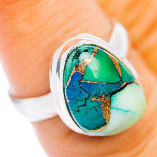 Peacock Dahlia Turquoise Ring Size 6.5 (.925 Sterling Silver)