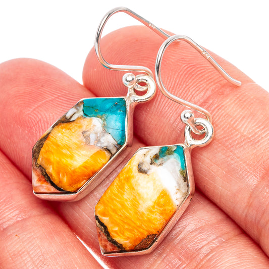 Spiny Oyster Turquoise Earrings 1 3/8" (925 Sterling Silver) E1792