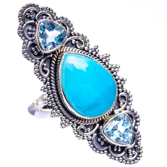 Large Larimar, Blue Topaz Ring Size 7.25 (925 Sterling Silver) R140645