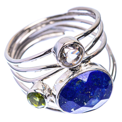 Premium Lapis Lazuli, White Quartz, Peridot Ring Size 7.75 (925 Sterling Silver) R141875