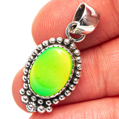 Green Aurora Opal Pendant 1 3/8" (.925 Sterling Silver)