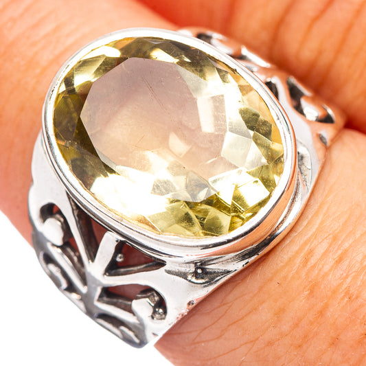 Sterling silver ring with oval lemon quartz, ornate gallery and filigree band