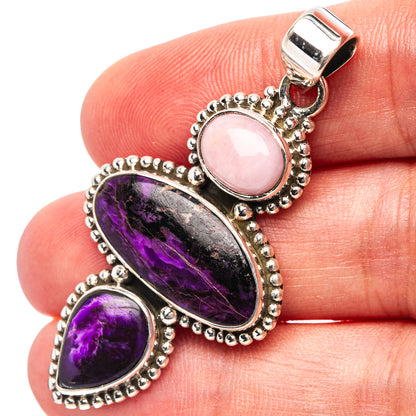 Premium Sugilite, Pink Opal Pendant 2" (.925 Sterling Silver)