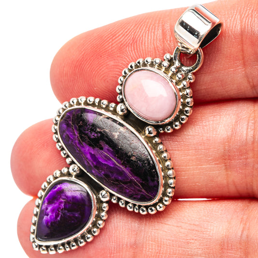 Pink opal and purple gemstone pendant in 925 sterling silver with bail