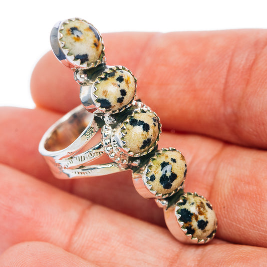Premium 5-Gemstone Finger Shield Dalmatian Jasper Ring Size 6 (.925 Sterling Silver)