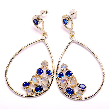 Signature Rainbow Moonstone, Kyanite Earrings 2 3/8" (925 Sterling Silver) EARR431973
