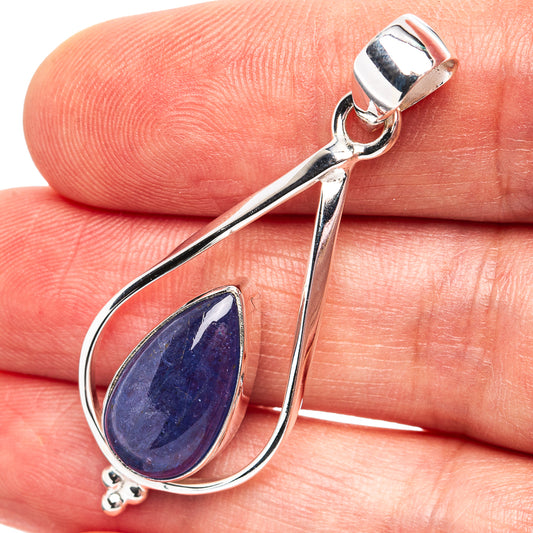 Sterling silver tanzanite teardrop pendant with pear-shaped gemstone and loop bail