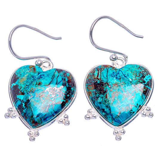 Shattuckite Heart Earrings 1 3/8" (925 Sterling Silver) E1842