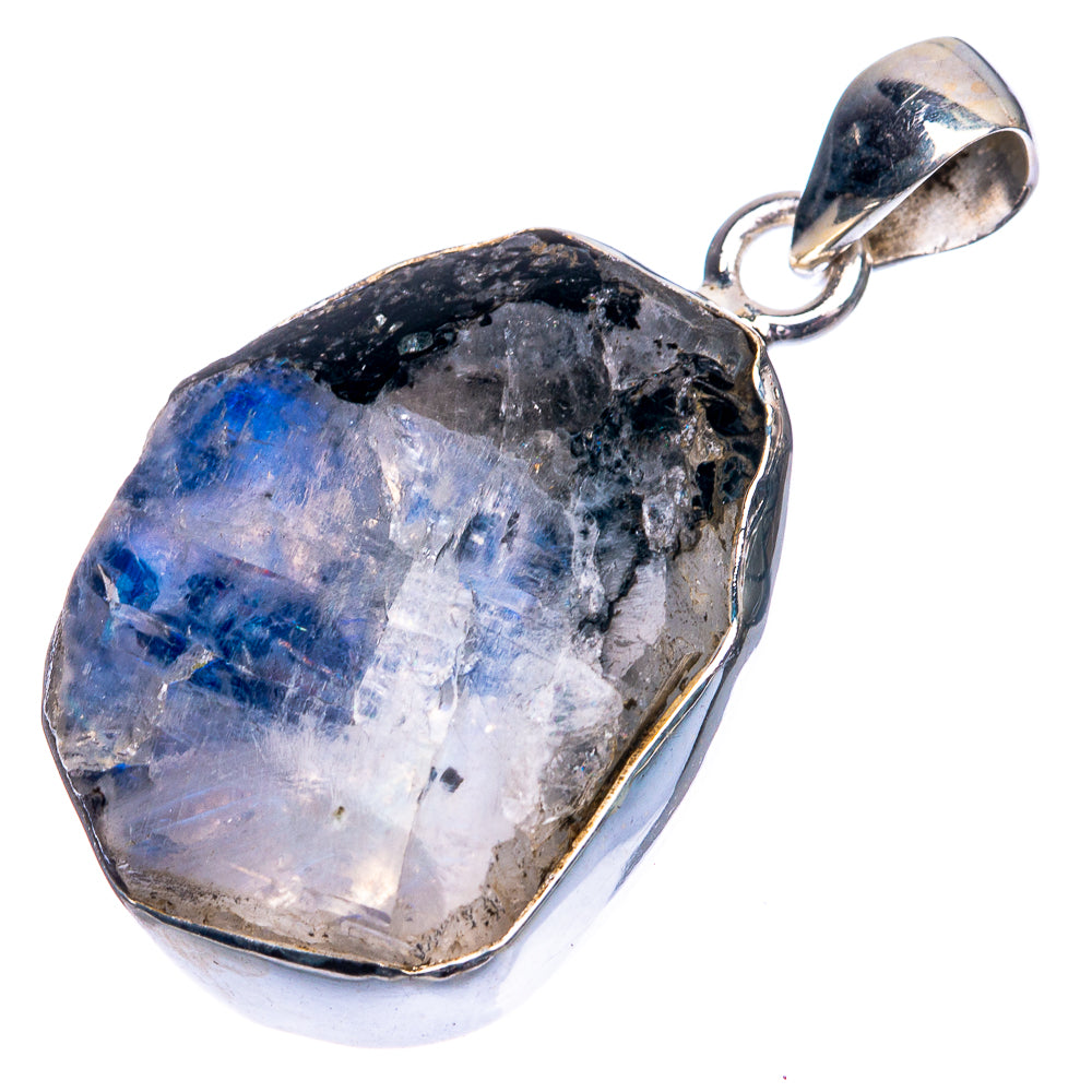 Raw Rainbow Moonstone Pendant 1 1/2" (925 Sterling Silver) P39365