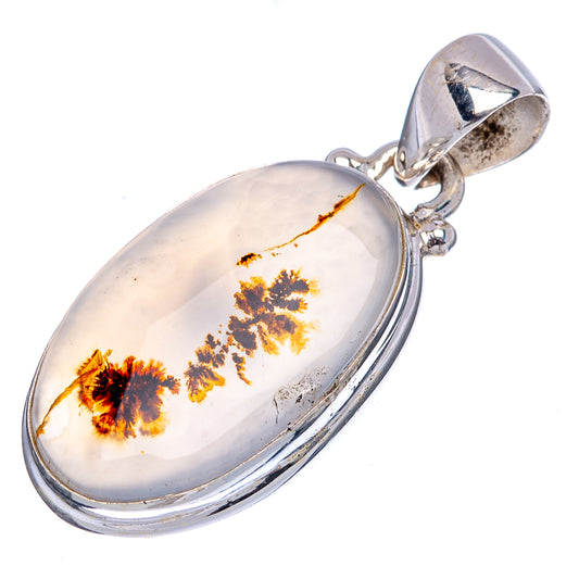 Scenic dendritic agate pendant, oval sterling silver setting with milky white stone and brown trees