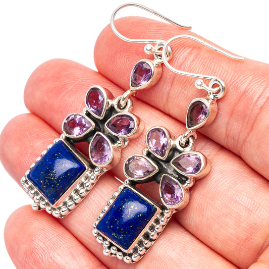 Premium Lapis Lazuli, Amethyst Earrings 2 1/8" (925 Sterling Silver) E1581