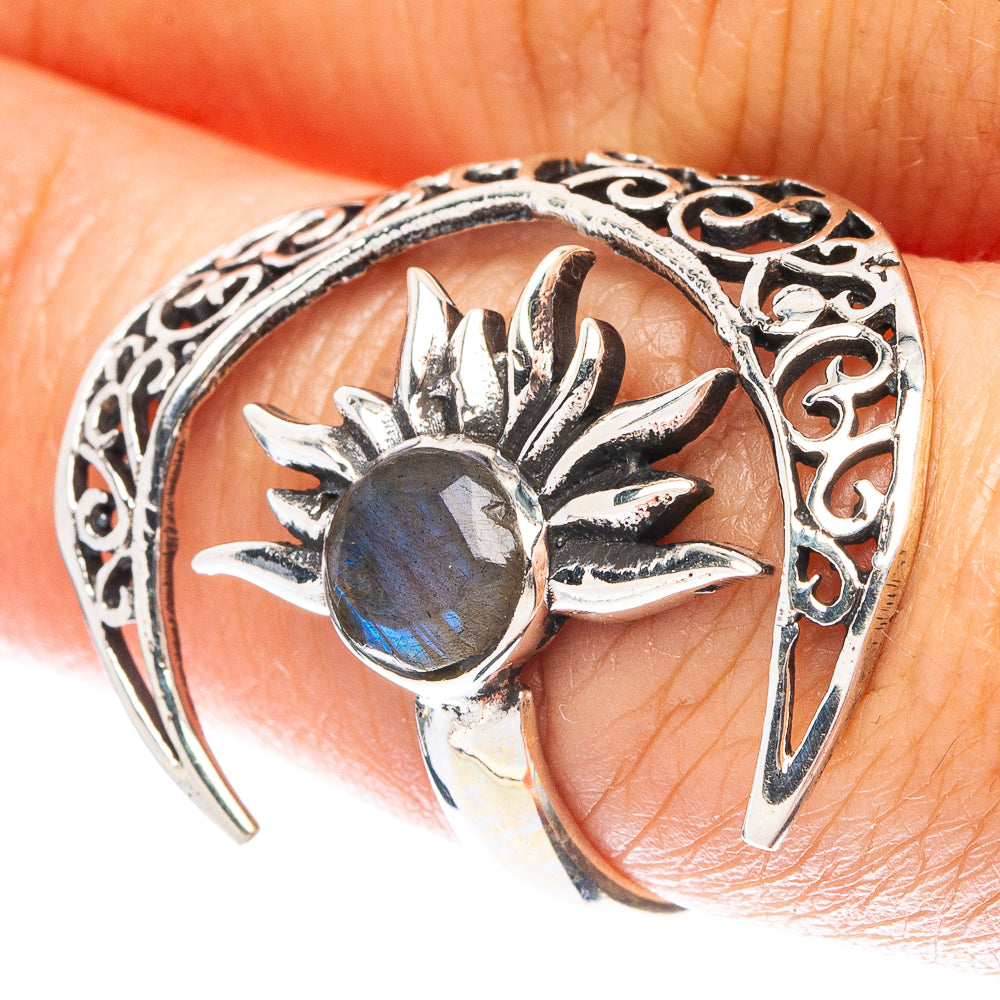 Labradorite Moon Sun Dainty Ring Size 7 Adjustable (925 Sterling Silver) R5239