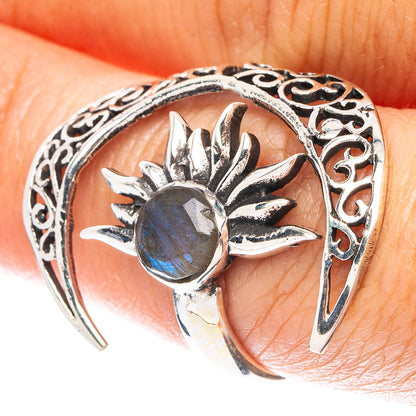 Labradorite Moon Sun Dainty Ring Size 7 Adjustable (925 Sterling Silver) R5239