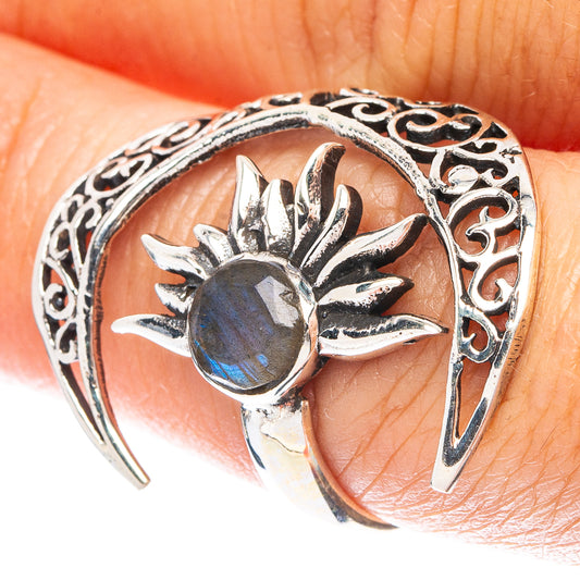 Labradorite Moon Sun Dainty Ring Size 7 Adjustable (925 Sterling Silver) R5239