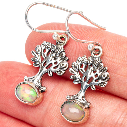 Sterling silver tree drop earrings with oval opal accents, fishhook backs