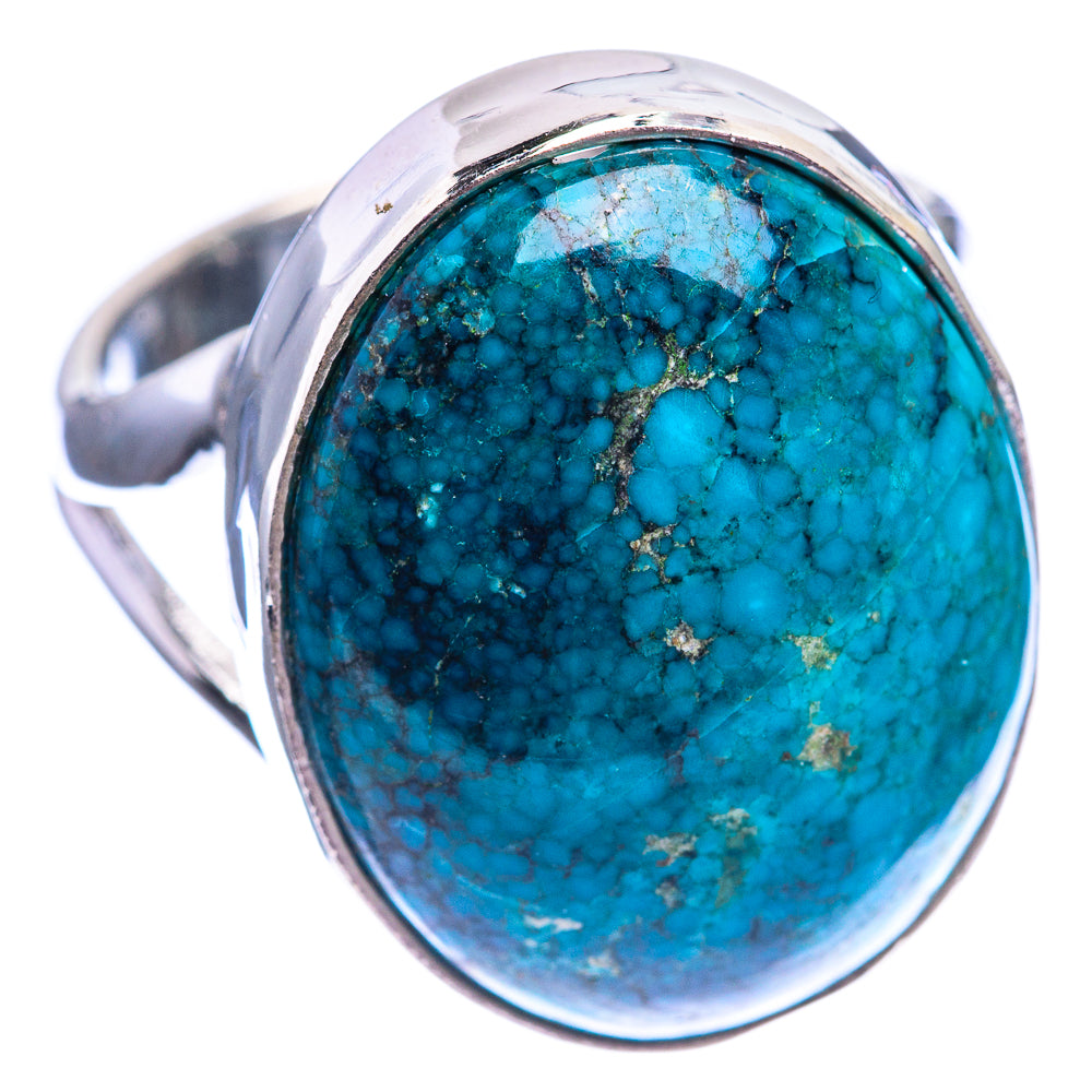 Sterling silver ring showing blue-green turquoise oval stone, size 9