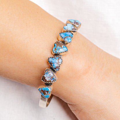 Golden Hills Turquoise Heart Cuff Bracelet Adjustable (.925 Sterling Silver)