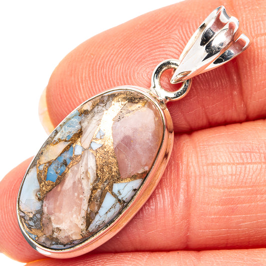Sterling silver spiny oyster turquoise pendant, oval stone in blue, pink, and white matrix