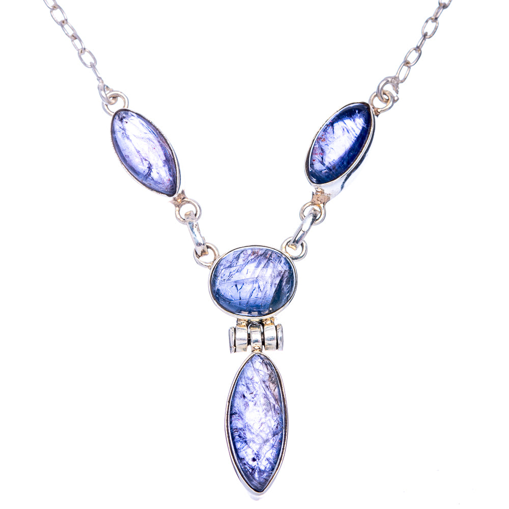 Sterling silver iolite pendant necklace with five oval blue stones on a chain