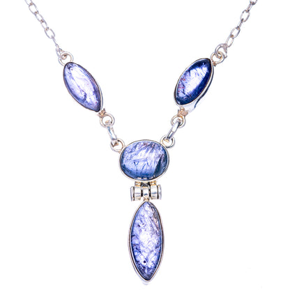 Sterling silver iolite pendant necklace with five oval blue stones on a chain