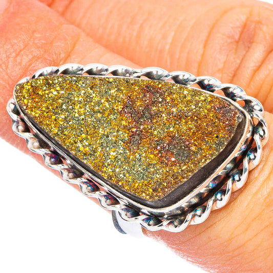 Spectro Pyrite Druzy 925 Sterling Silver Ring Size 6 (925 Sterling Silver) R6394
