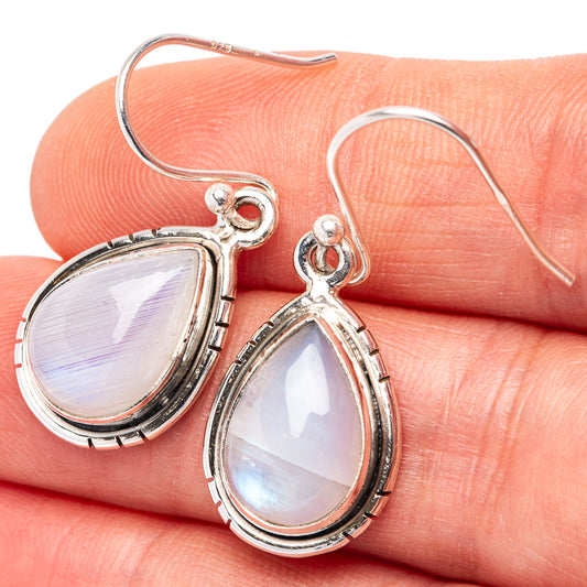 Teardrop opalescent moonstone dangle earrings in .925 sterling silver, fishhook style