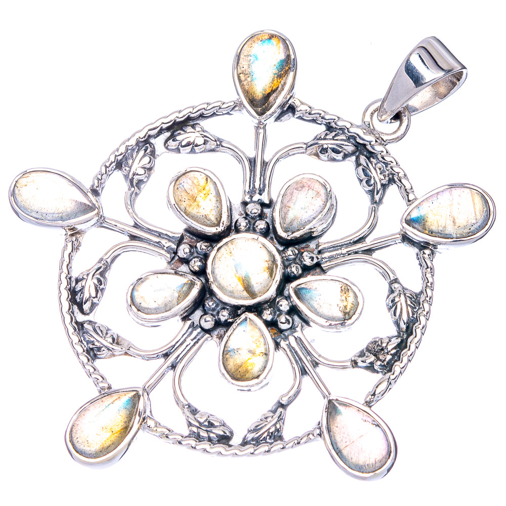 Sterling silver snowflake pendant with iridescent oval labradorite stones and bail
