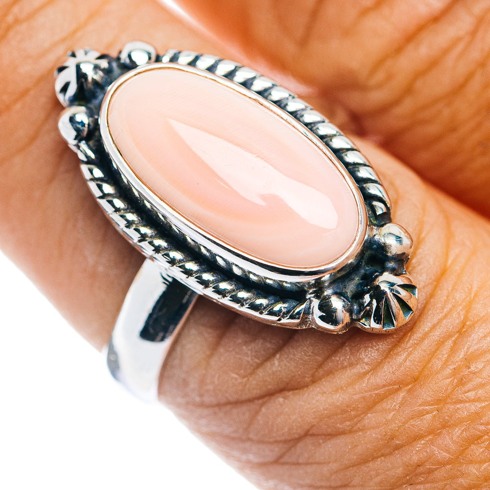 Premium Southwestern Style Pink Queen Conch Shell Ring Size 8 (.925 Sterling Silver)