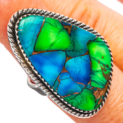 Southwestern Style Peacock Dahlia Turquoise Ring Size 7 Adjustable (.925 Sterling Silver)