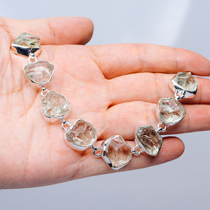 Raw Green Amethyst Bracelet 7 to 8" (.925 Sterling Silver)
