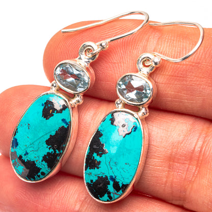 Shattuckite, Blue Topaz Earrings 1 5/8" (925 Sterling Silver) E432249
